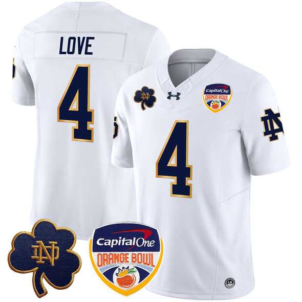 Mens Notre Dame Fighting Irish #4 Jeremiyah Love White F.U.S.E. 2024 Orange Bowl Patch Limited Stitched Jersey Dzhi